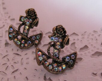 Rhinestone anchor earrings