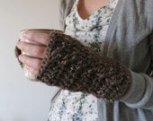 Crochet Gloves, Crochet Fingerless Gloves, Crochet Cable Gloves, Crochet Handwarmers in Brown Tweed / The Rainier Handwarmers