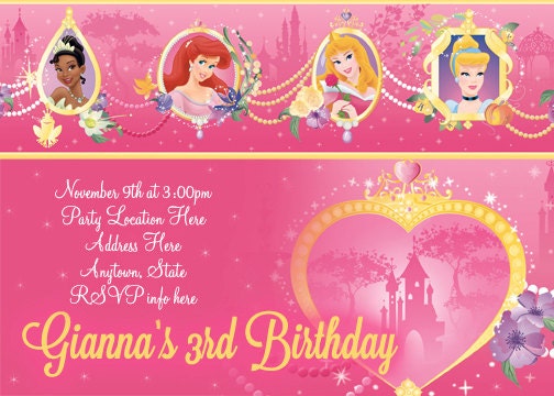 Disney Princess Invitation Digital File 4X6 or 5X7