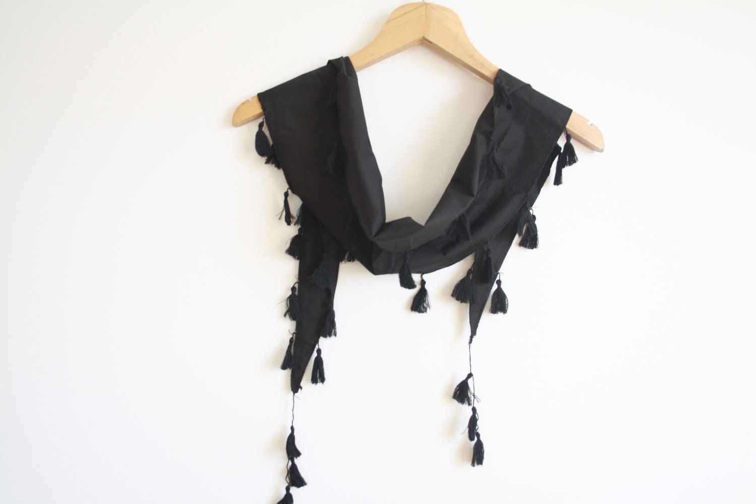 FREE SHIPPING, Trendy Black  Cotton Scarf With Tufty- High Quality Shawl For You, Fashion Scarf
