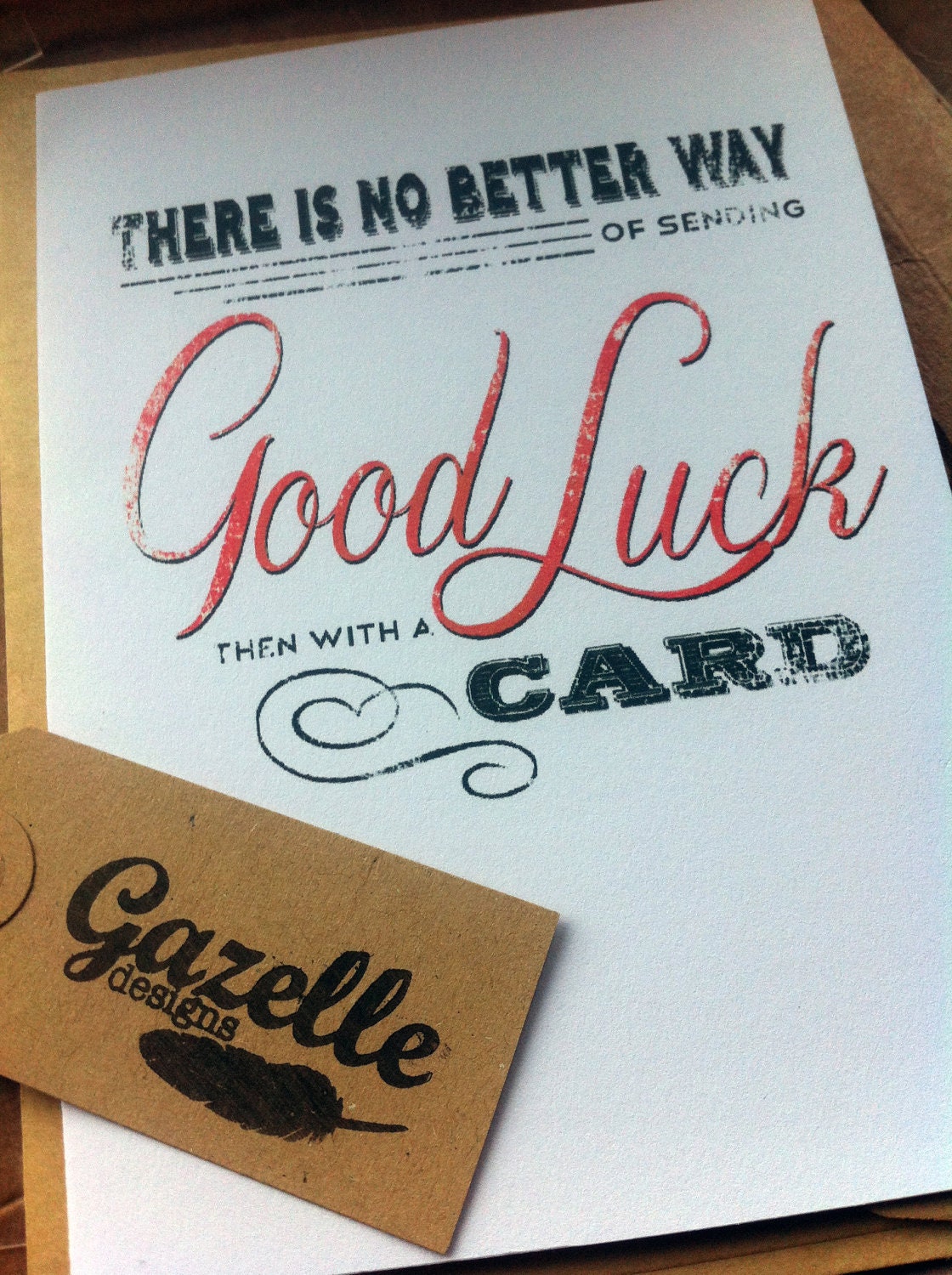 Handmade Typographical Good Luck/ Best Wishes Lucky Greeting Card