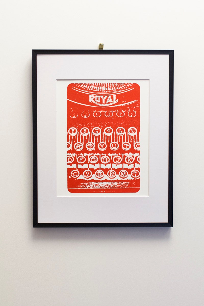 A classic red, monotone, Royal typewriter, screen print, in 11x14 matte.