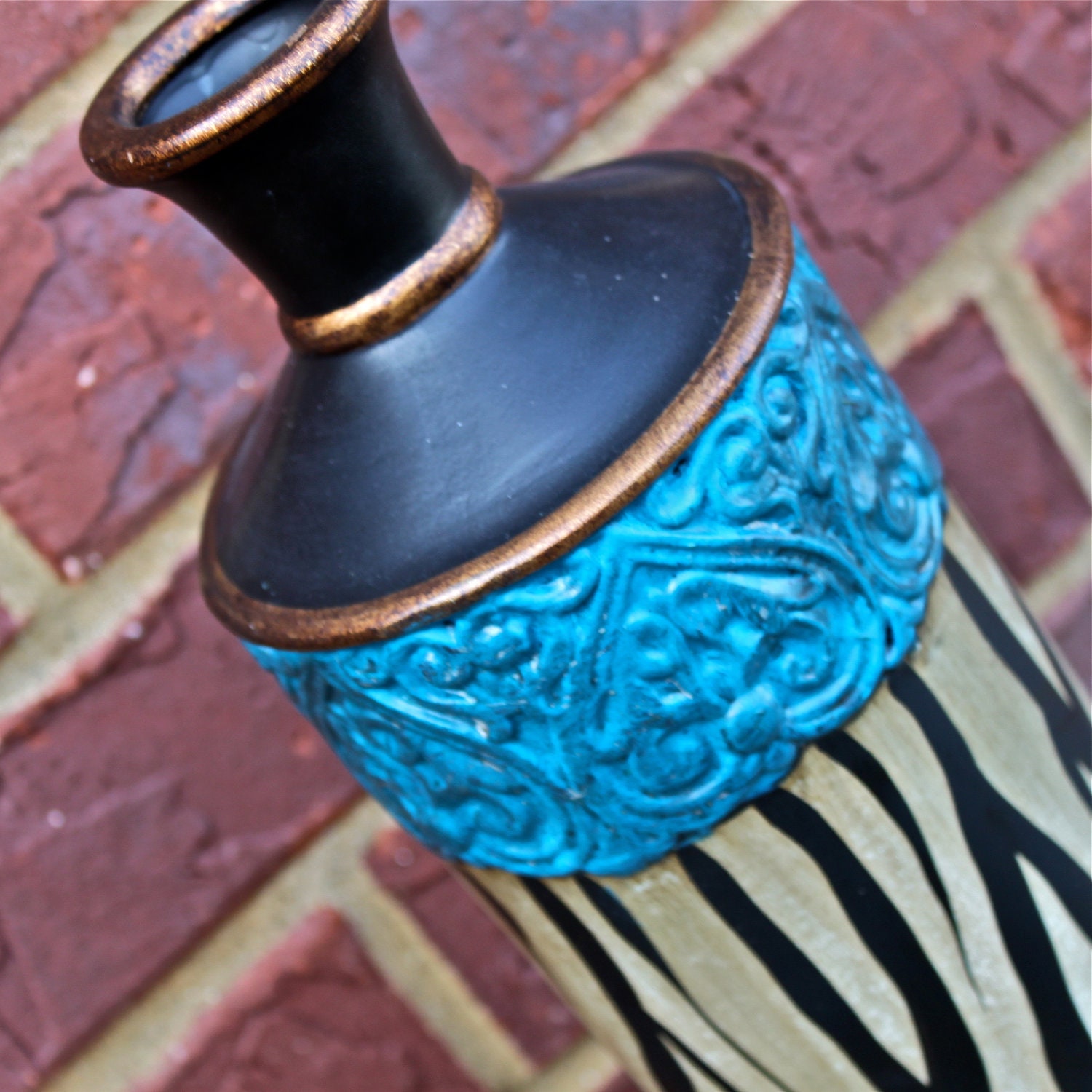 Zebra Print Vase /Bright Blue Accent /Shabby Chic Decor /Upcycled Home Furnishings /Painted Details