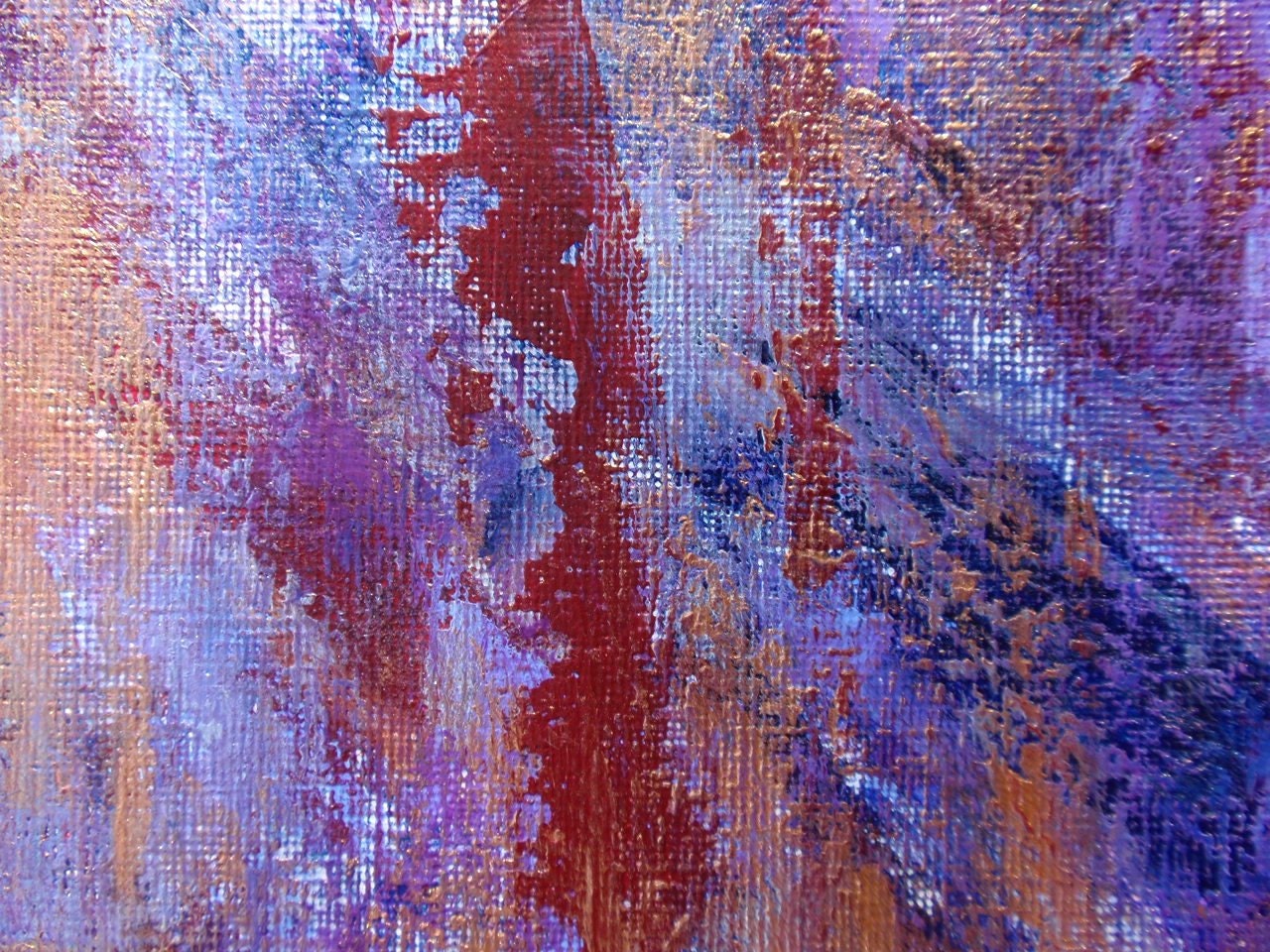 Phantom of Romance Abstract Metallic Acrylic Painting On Paper Blue, Red, Gold, Purple, Silver