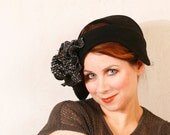 Wool hat black Woman cloche black Winter hat woman Hat cloche woman Gift under 50  Woman black hat Flapper hat Vintage style hat