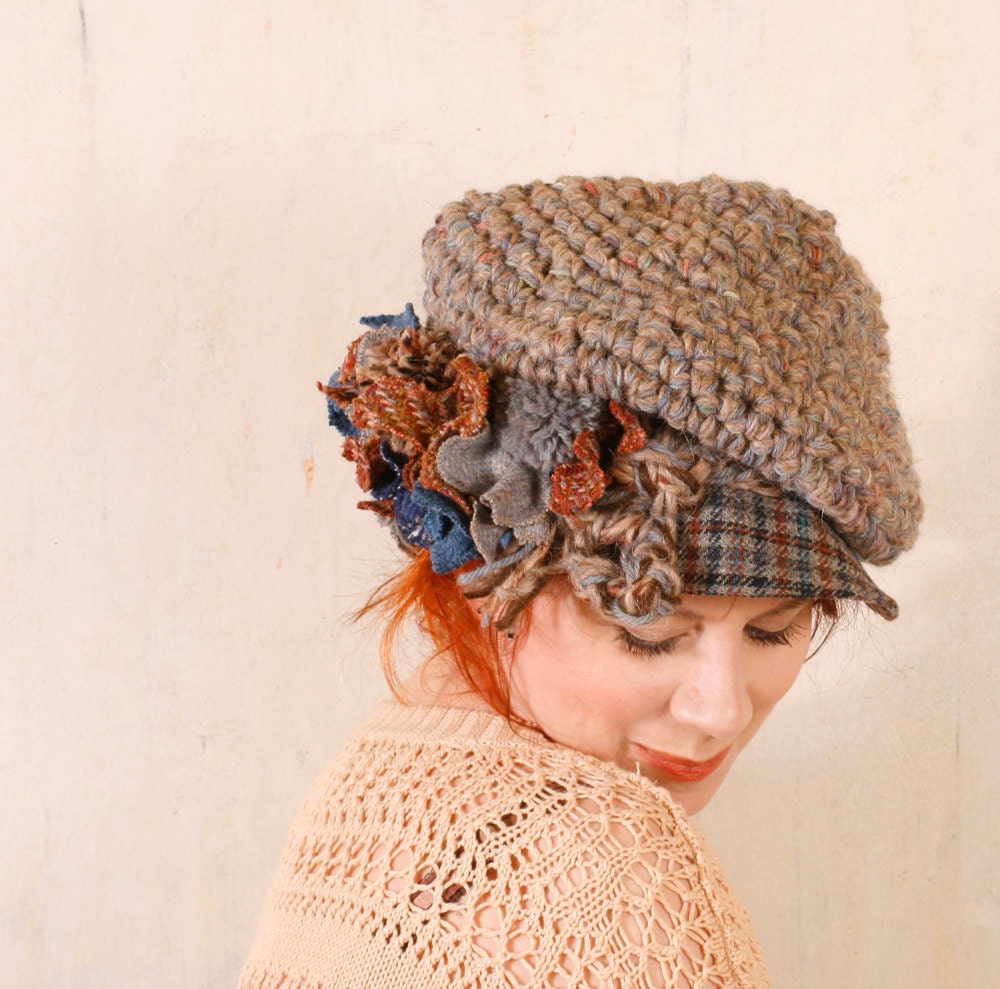 Woman knit hat Woman beige hat Crochet newsboy grey Blue brown hat Woman wool hat Winter accessory Woman crochet hat Chunky knit woman