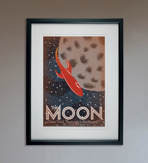 Retro Sci-Fi Moon Travel Poster - 13x19 Print