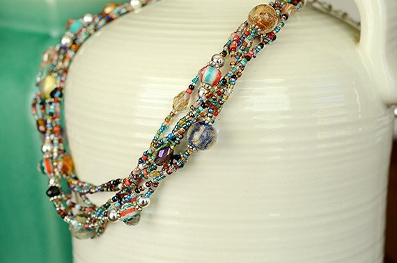 Multicolored Multistrand Necklace- Deep Hues