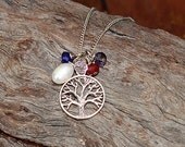 Family Tree Birthstone Necklace, Mothers Necklace- 5 Birthstones