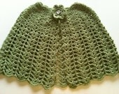 Girls Cape Shawl Crocheted Sage Lacy  SZ 6 mos - 2T