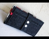 Merino wool Felt bifold wallet - Charcoal grey and red chevron accent -zippered front pocket