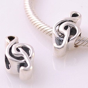 Sterling Silver Treble Clef Charm Bead Fits All Popular Brands of Charm Bracelets chains 925 Authentic
