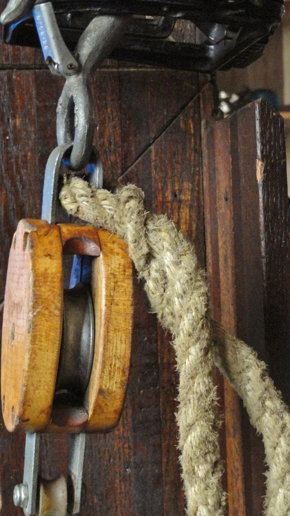 Industrial Urban Rustic Farmhouse Vintage Wood Pulley and Hook