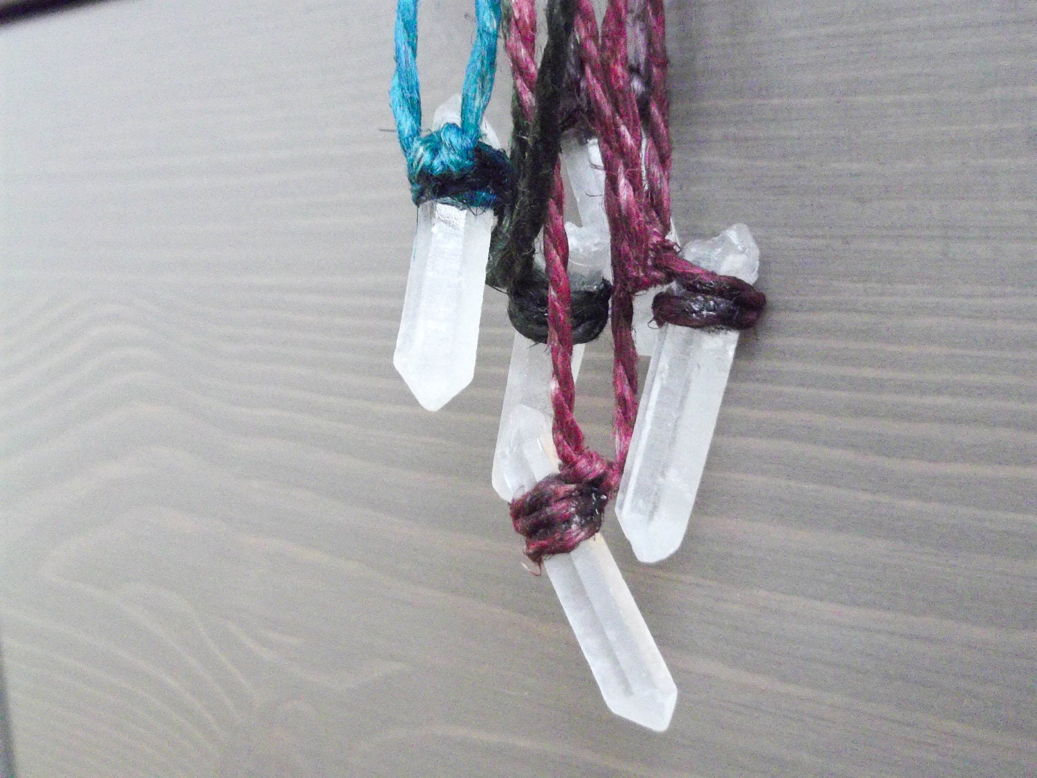 Raw Quartz Crystal Point Pendant with Hand Dyed Transitional Natural String - Necklace, Jewelry,