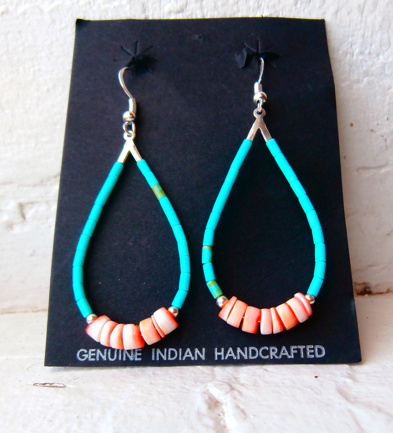 Kingman Turquoise Shell Tear Drop Earrings w/ 925 Sterling Silver Earring hooks