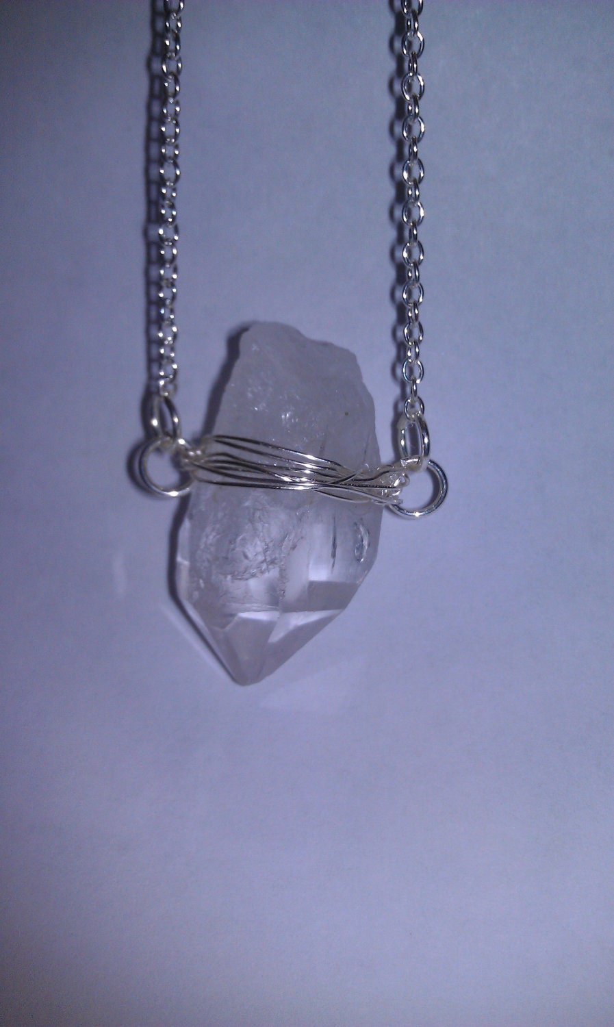 Rough Clear Quartz Crystal Point Silver Wire Wrapped Necklace