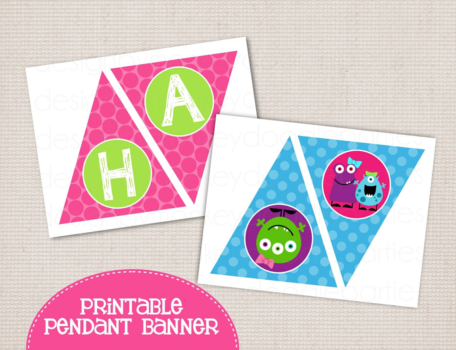 Girl's Little Monster Birthday Party Printable DIY Pendant Banner "HAPPY BIRTHDAY" Il_170x135