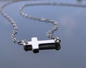 Sterling Silver Sideways Cross Necklace, Sideway Cross, Side Cross Necklace, Silver Cross, Celebrity Sideways Cross Necklace