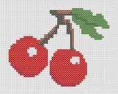 Cherry / Cherries Cross Stitch Pattern ( Printable PDF ) - Immediate Download from Etsy - Cute Kawaii Yum