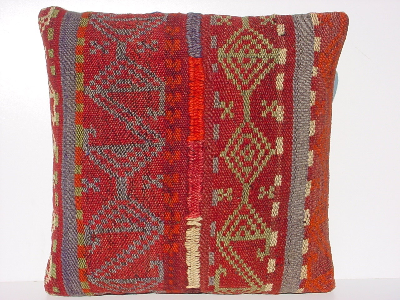 HANDWOVEN Traditional Turkish Kilim Pillow Cover 16" X 16",Tribal Pillow,Vintage Kilim Pillow, Kilim Ebroidery Pillow, Soumak Kilim Pillow