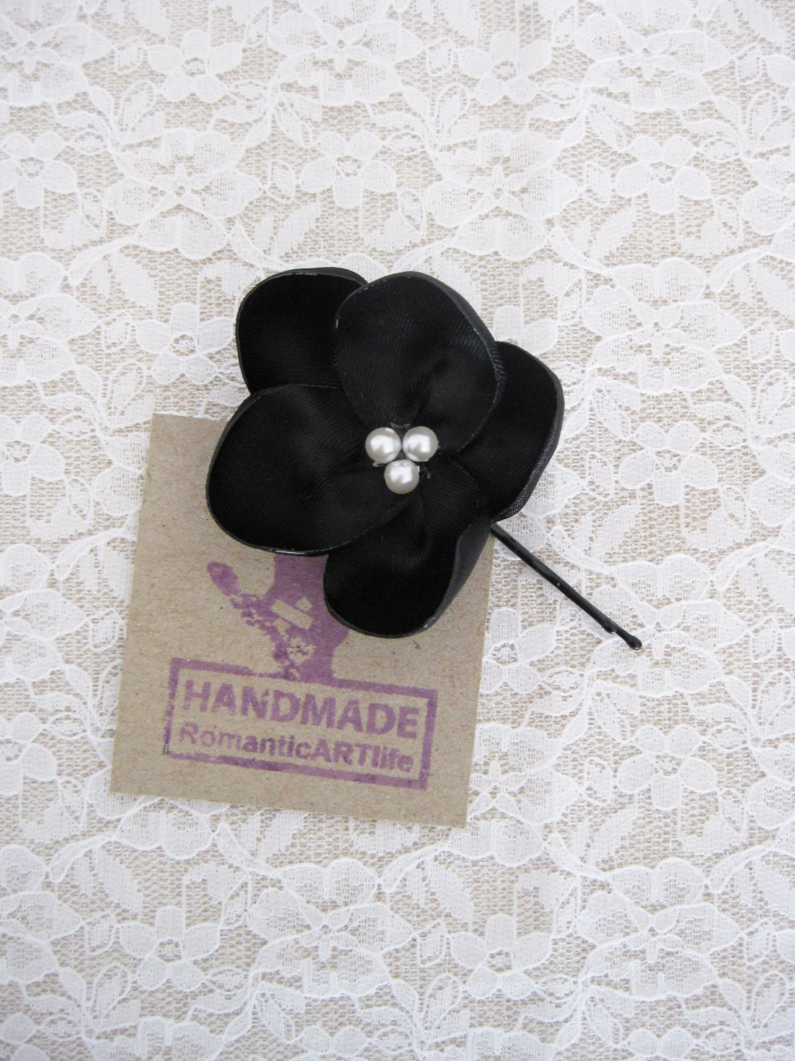 Black Flower Hair Accessory. Flower Bobby Pin. Flower Hair Piece. Black Hair Piece. Hair Clip. Wedding Accessory.