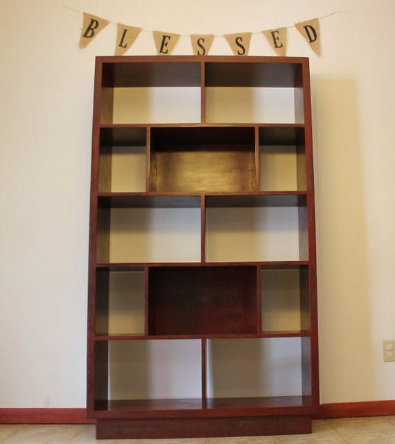 Bookcase/Bookshelf Red Distressed Wood by YodersWoodedLot on Etsy