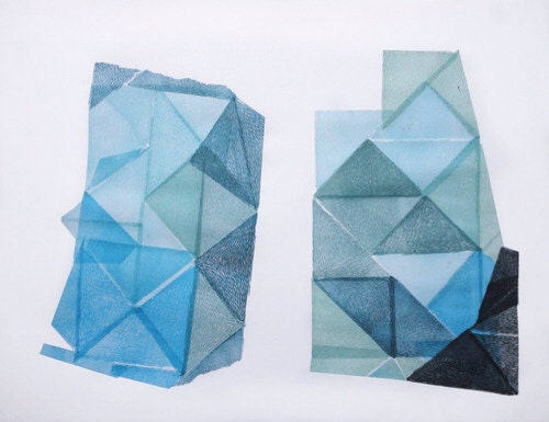 ORIGINAL linocut monotype " Ice Cube IV."
