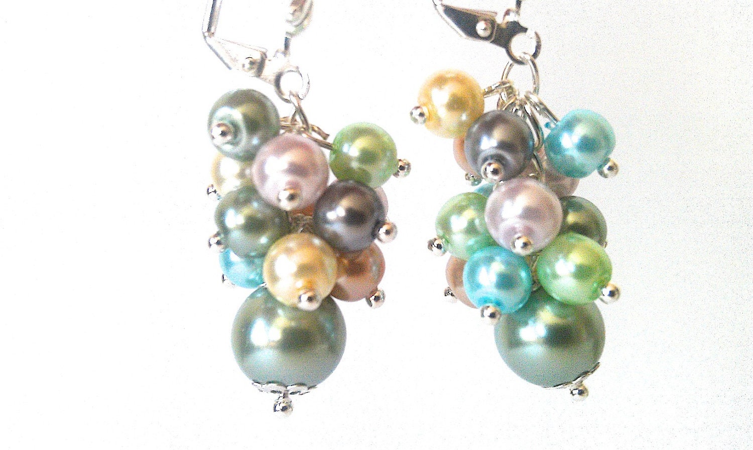 Pearl Earrings, Cluster Earrings, Pastel Earrings, Colorful Earrings, Rainbow, Bunches, Clusters, Bridesmaids Earrings, Vintage Style