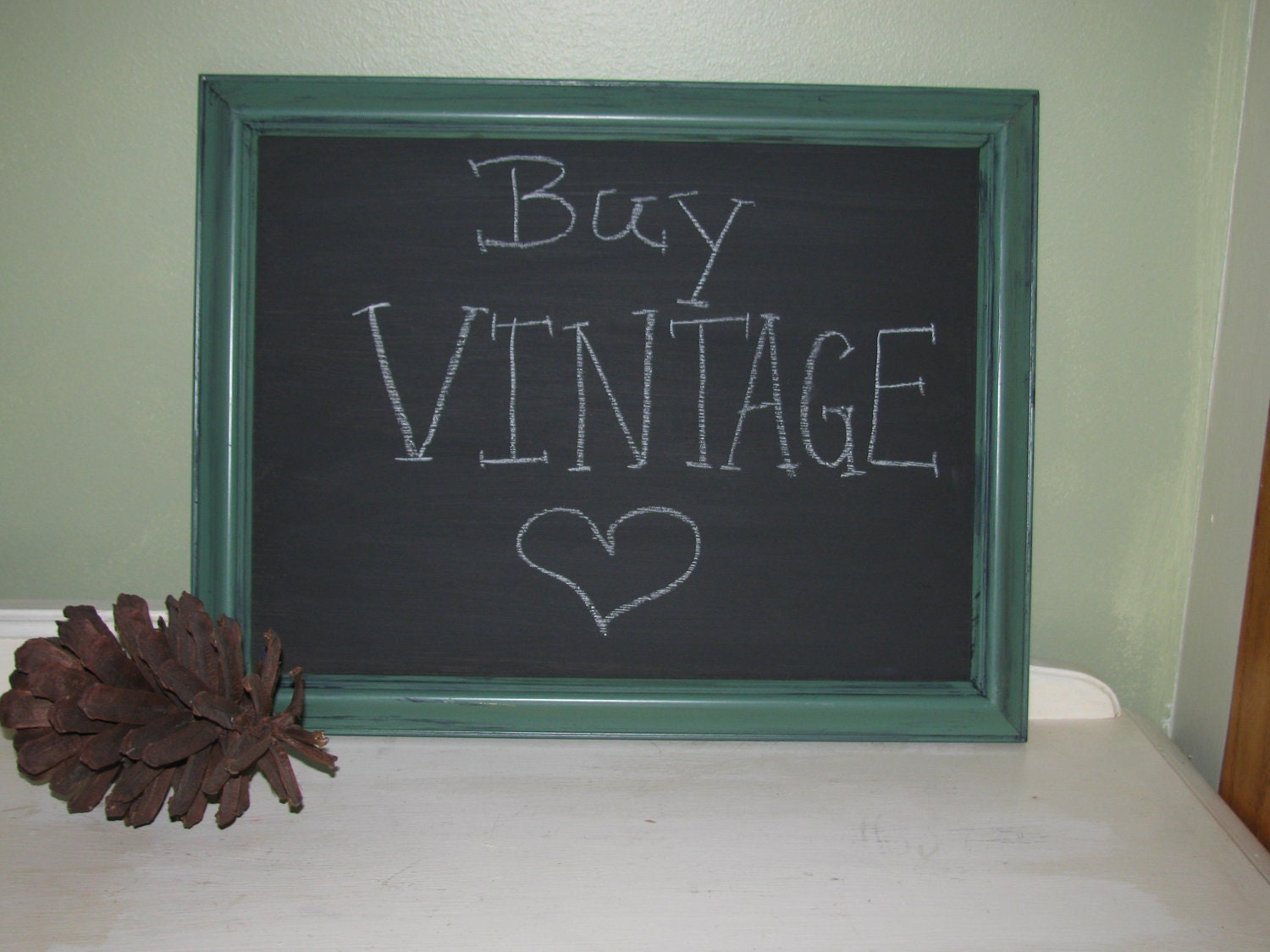 Upcycle Vintage Green  Framed Chalkboard Wedding -Store- Kitchen Menu Home Decor