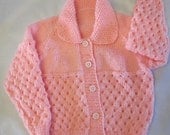 Hand Knit Girls Cardigan Sweater Jumper Hand Knitted Pink 2 And 3  Years
