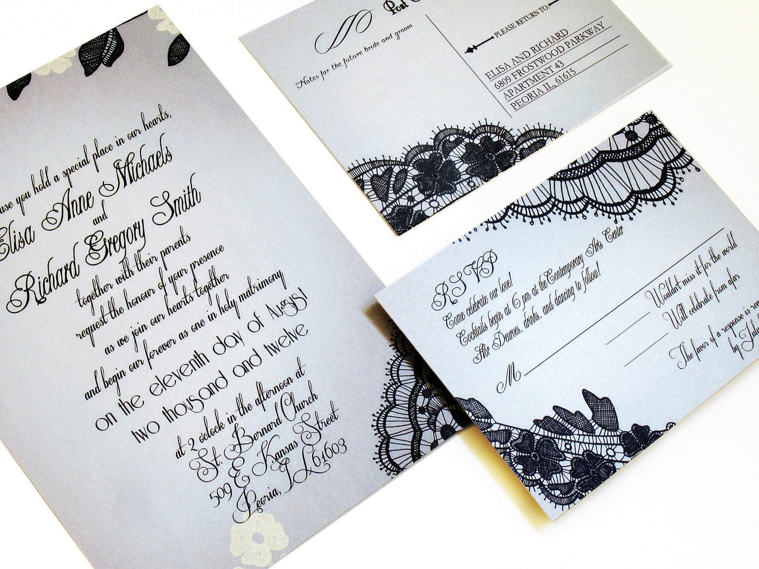 Black white lace wedding invitations - Glamour suite