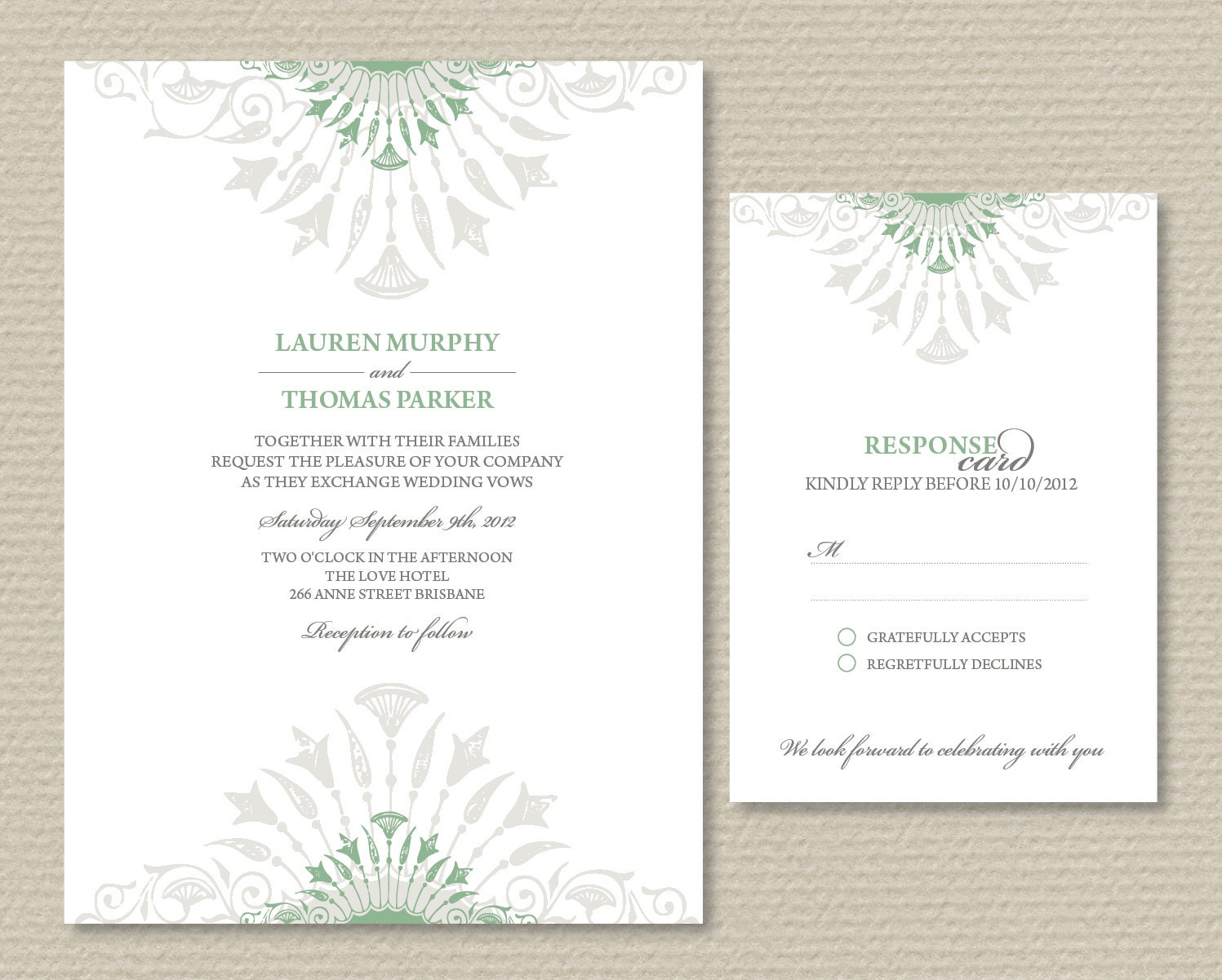 Printable Wedding Invitation & RSVP - Gothic Design