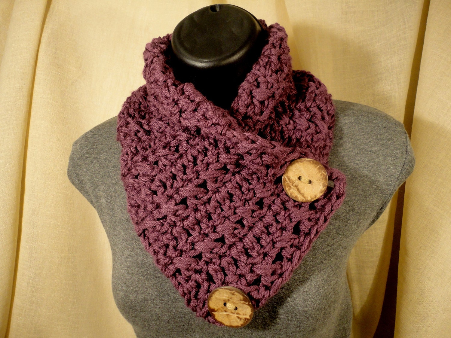 Crochet Scarf Cowl Neck Warmer with Buttons by VillaYarnDesigns