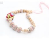 Teething Breastfeeding nursing mom necklace - pastel colors, coral, blue, yellow. Eco - Friendly cotton tread.