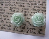 Pale Mint Rose Cabochon Resin Earrings
