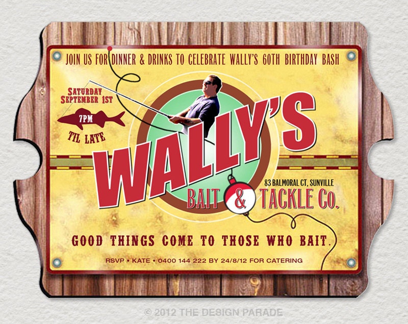 PRINTABLE Fishing Plaque Invitation for 30th, 40th, 50th. Retro, vintage inspired.