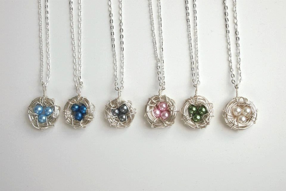 Birdnest Necklace - Wire Nest - Birds Nest Jewelry - Pink Pearl Necklace