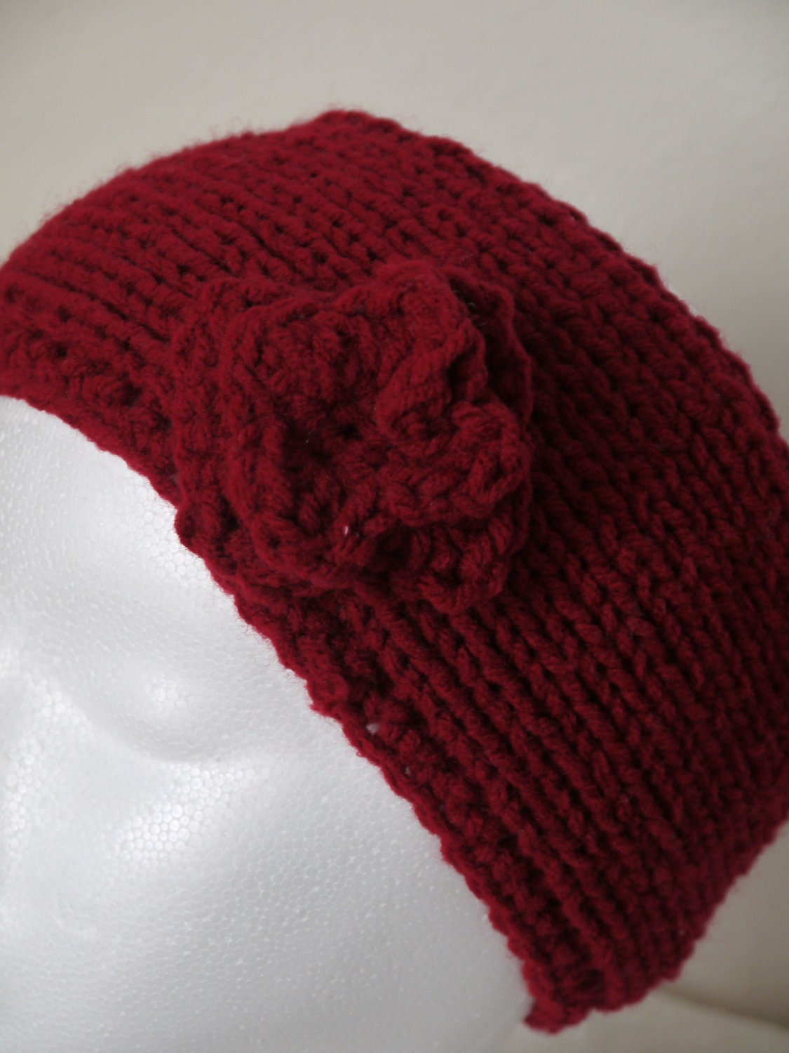 Knit Flower Headband in Red
