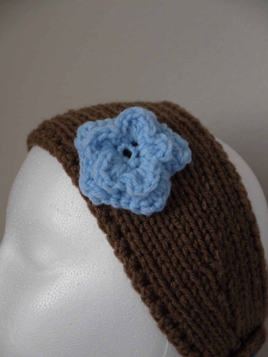 Knit Headband in Brown and Light Blue