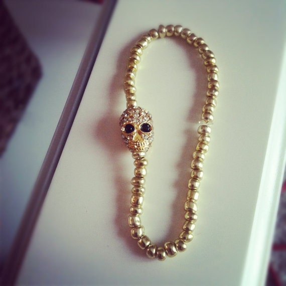 Crystal Studded Gold Skull Bracelet (small)