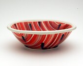 Large Porcelain Serving Bowl with Red-Orange Stripes and Dots
