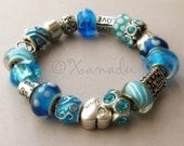 Mom Loves Turquoise European Charm Bracelet - Turquoise Blue Bracelet With Heart Charms - Mom, Mommy, Mothers Day Jewelry Gift Idea