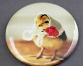 Round Hand Mirror Chick Wearing A White Kerchief Pocket Mirror 2.25"
