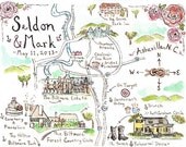8x10-Custom Wedding Map-Hand Drawn Original Artwork JLH Art Studio