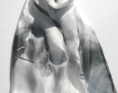 Horse silk scarf, handmade painted black white grey cowgirl scarf