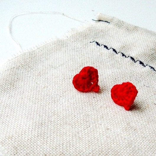 Earring Studs - Red Hearts Tiny Heart Jewelry - Heart Earrings