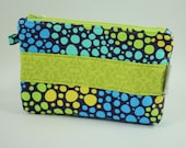 Zippered Pouch - Bright Blue and Lime Green Polka Dots