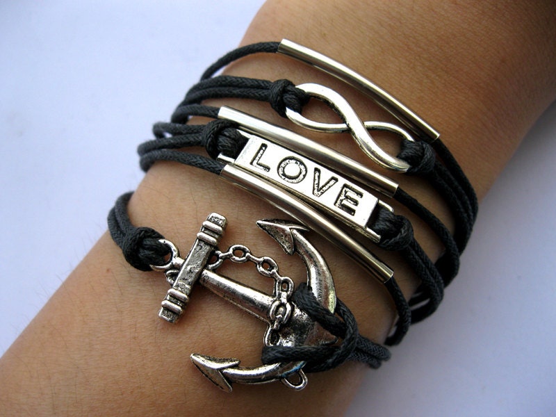 Bracelet-antique silver infinity bracelet,love Bracelet,anchor bracelet,charm cuff