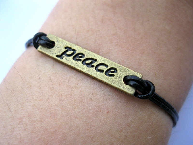 Bracelet-antique bronze  peace bracelet,peace cuff