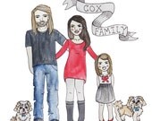 Custom water color family portrait, 4 people or less, watercolor illustration, 11x14 original artwork